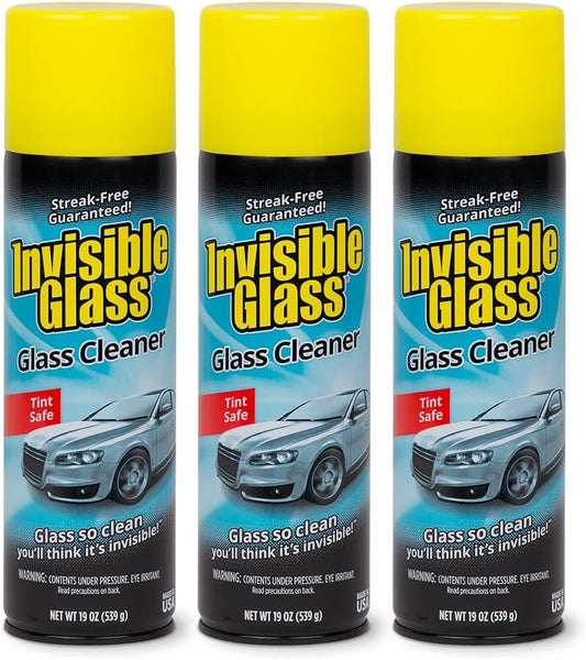 Invisible Glass 91164-3PK Premium Aerosol Glass and Window Cleaner for Auto and Home Cleans Glass, Windows, Windshields, and More, Streak-Free, Ammonia-Free, Tint-Safe, 19 oz (Pack of 3)