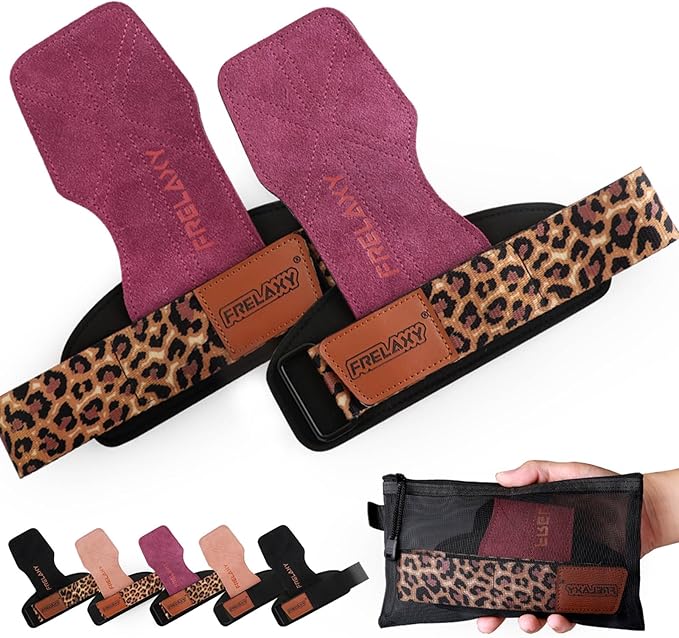 Frelaxy Lifting Wrist Straps Women and Men, Weight Lifting Grips with Cushion Wrist Loop, Double Layer Leather and Storage Pouch, Gym Workout Straps for Deadlift and Powerlifting