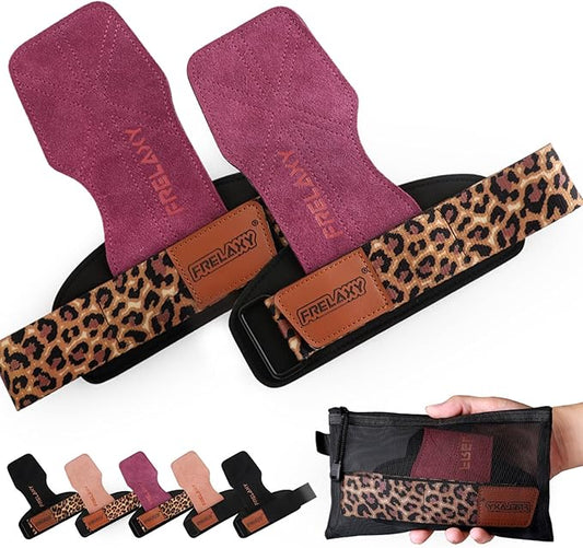 Frelaxy Lifting Wrist Straps Women and Men, Weight Lifting Grips with Cushion Wrist Loop, Double Layer Leather and Storage Pouch, Gym Workout Straps for Deadlift and Powerlifting