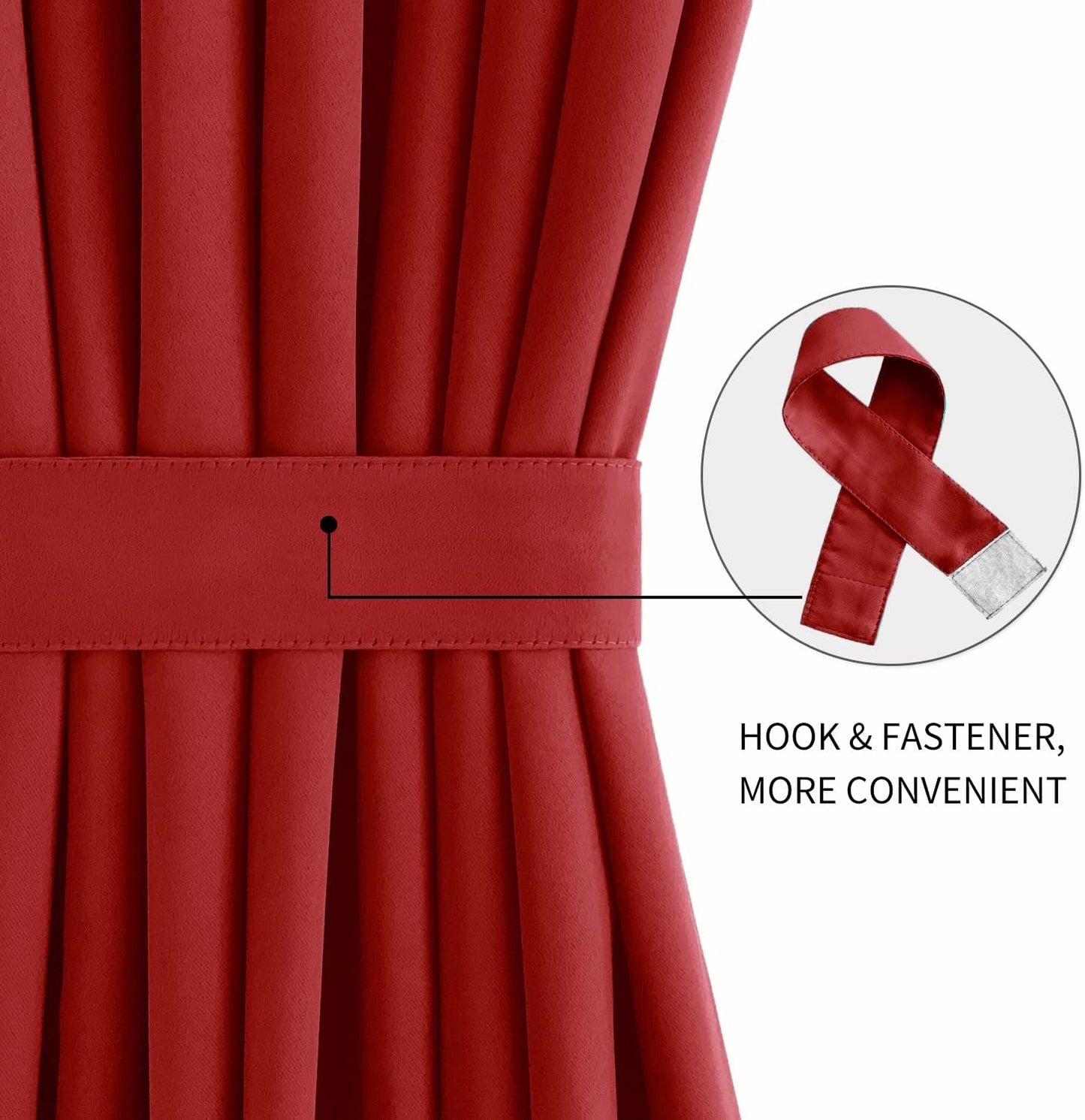 DWCN French Door Curtain - Rod Pocket Thermal Blackout Panel for Glass Window, Christmas, Kitchen and Patio - Privacy, 36 X 72 Inches Long, 1 Panel With Tieback, Red