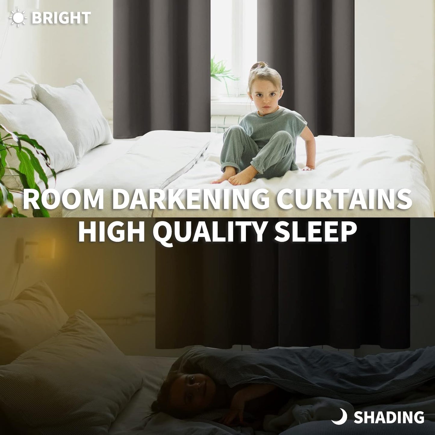 BGment Rod Pocket Blackout Curtains for Bedroom 54 Inches Length - Thermal Insulated Room Darkening Curtain for Living Room, 42 x 54 Inch, 2 Panels, Grey