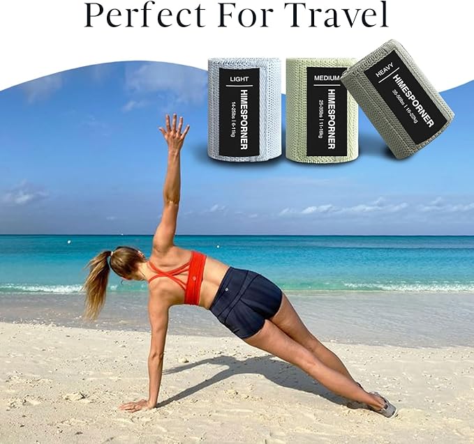 Wide Fabric Resistance Bands for Working Out, 3 Level Non-Slip Exercise Booty Bands for Women & Men Leg and Glutes with Hair Ties and Tape Measure - for Home Gym Workout, Yoga, Pilates