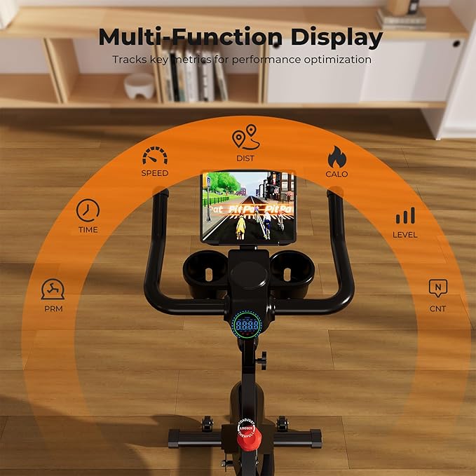 Superun Exercise Bike, Stationary Bikes for Home with Brake Pad, Low Noise Indoor Cycling Bike with 300LBS Weight Capacity, Workout Bike for Home Gym with Pad Mount LCD Monitor and Cup Holder