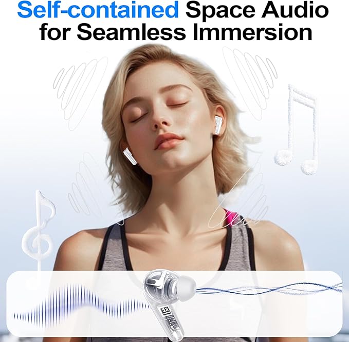 kurdene Wireless Earbuds Bluetooth 5.4 Headphones 60H Playtime Deep Bass Stereo Ear Buds with Mic Comfort Lightweight in Ear Earphones for Workout/Running White