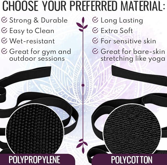 TECEUM Stretching Strap for Yoga & Physical Therapy – 10 Loops – Non-Elastic Leg Stretch Straps for Stretching, Exercising, Pilates, Post-Injury Rehabilitation for All Levels – Men & Women