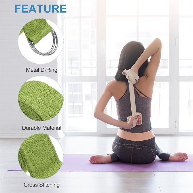 PATIKIL Yoga Strap for Stretching, Cotton Yoga Belt with Adjustable Metal D-Ring Buckle Stretch Band for Fitness Pilates