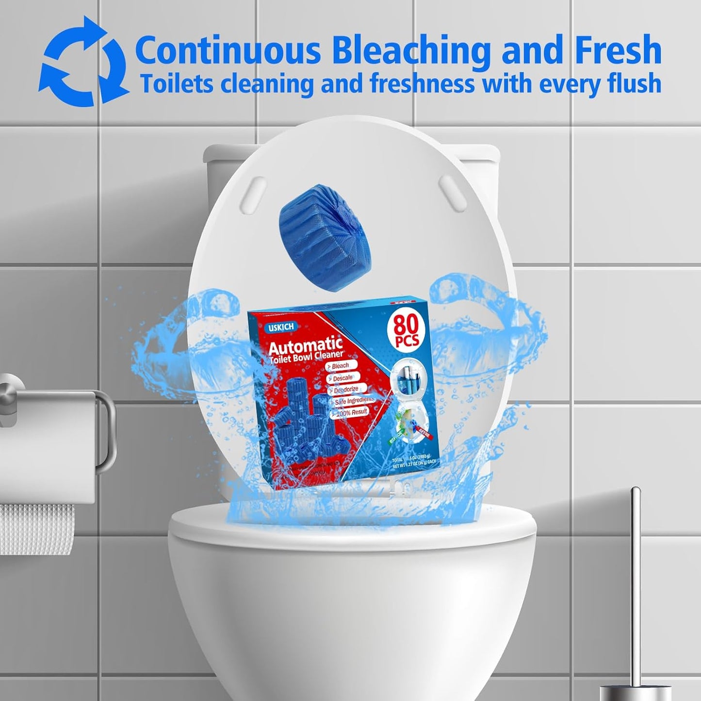 USKICH 80 Pack Toilet Bowl Cleaner Tablets,Blue Automatic Toilet Tank Cleaners, Long-Lasting Household Toilet Cleaners,Toilet flush Cleaning & Deodorizer