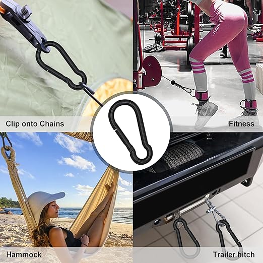 KINLINK 4 Pack Black Carabiner Clip, 5.5 inch Heavy Duty Spring Snap Hook, Large Caribeener Clips for Camping, Swing Set, Hammock, Hiking, Travel, Weight Lifting Machine, Home Gym Equipment