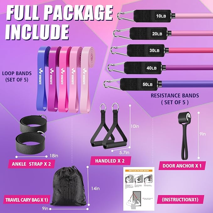 WHATAFIT Resistance Bands, Exercise Bands，Resistance Bands for Working Out, Work Out Bands with Handles for Men and Women Fitness, Strength Training Home Gym Equipment