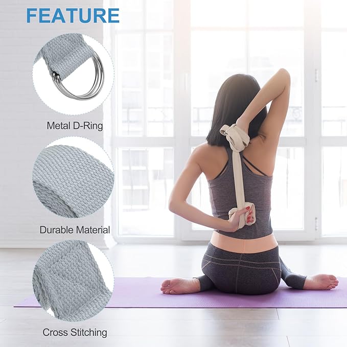 PATIKIL Yoga Strap for Stretching Cotton Yoga Belt with Adjustable Metal D-Ring Buckle Stretch Band for Fitness Pilates