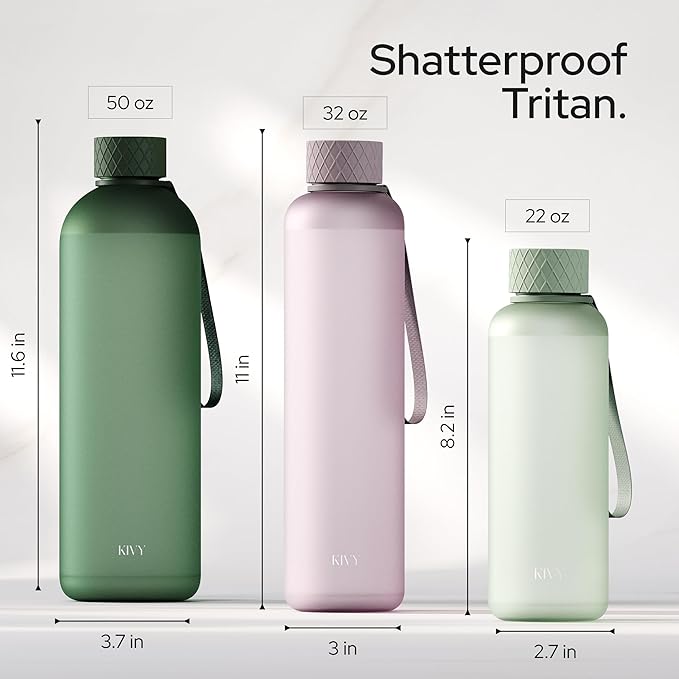 KIVY Slim Water Bottle 22oz [Lightweight & Shatterproof] - Small Drinking Waterbottle - Clear Water Bottle Without Straw for School, Sport & Travel - Transparent Bottle Dishwasher Safe, BPA Free