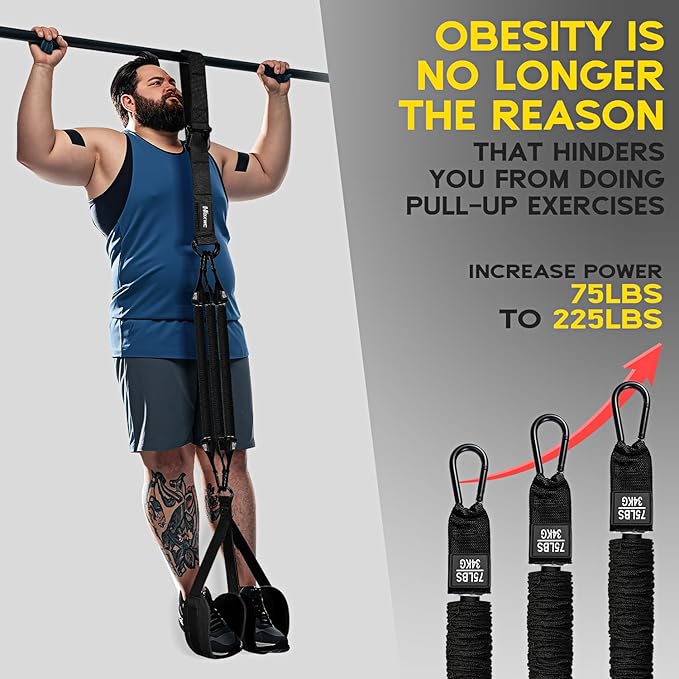 Pull Up Assistance Bands, Adjustable Heavy Duty Resistance Band for Pull Up, 3 Pull Up Bands, Comfortable Fabric Feet/Knee Rest, Assistance Bands for Pull-Up, Home Fitness, Body Stretching