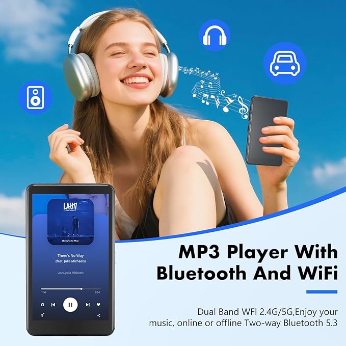 144GB MP3 Player with Bluetooth and WiFi, Android 13 Music Player 4-inch Touch Screen mp4 Players with Bluetooth with Spotify tiktok YouTube Amazon Music, MP4&MP3 Player up to 1TB (Black)