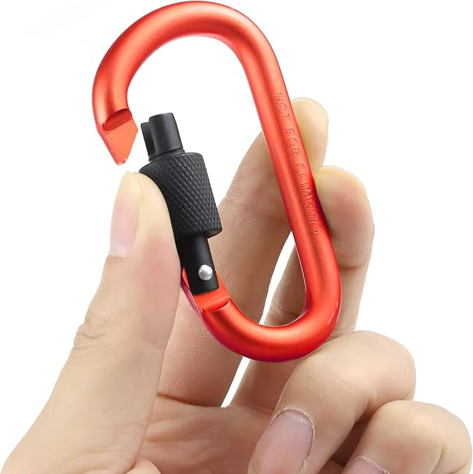 10 Pack Aluminum D Ring Key Rings Hiking Clips Locking Carabiner for Hiking Camping Fishing and Outdoor Use，Clips with Screw Gate Multicolored