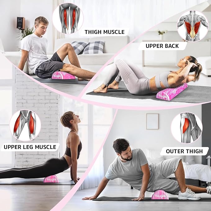Yes4All EVA Firm Foam Roller for Stretching, Half Yoga Back Roller for Muscle Massage for Pilates, Yoga, Balance & Core Exercises - 12/36 inches