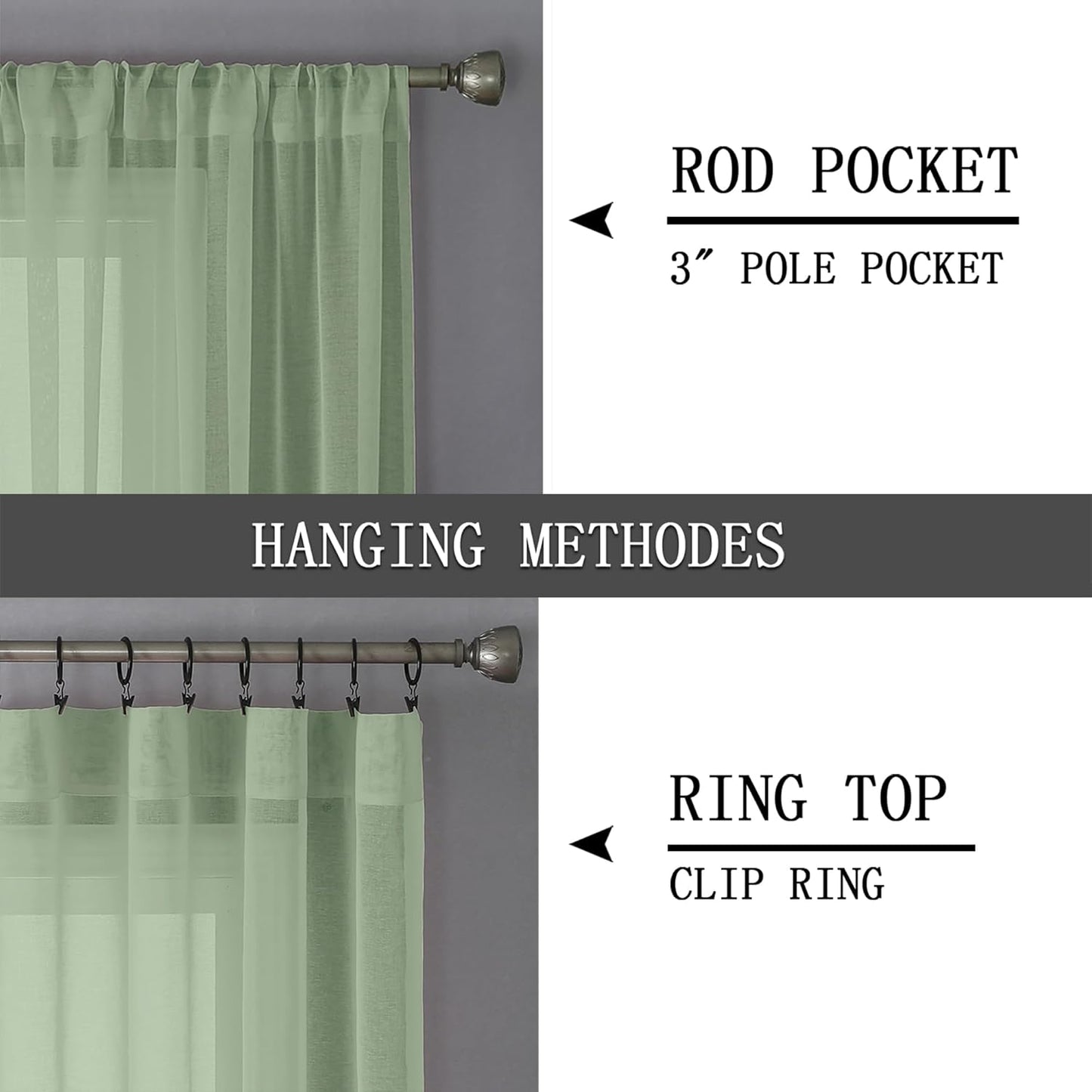 Tollpiz Short Sheer Curtains Living Room Linen Textured Curtain Sheers Light Filtering Voile Rod Pocket Curtains for Bedroom, 38 x 45 inches Long, Sage Green, Set of 2 Panels
