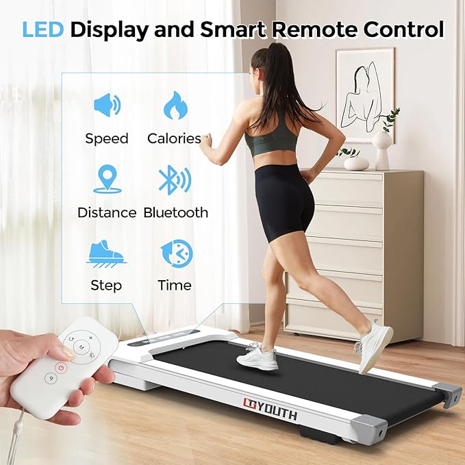 GOYOUTH Walking Pad Treadmill, Under Desk Treadmill for Home Office, Wide Belt Compact Treadmills 300 lbs Capacity, 2.25HP Shock-Absorbing Walking Jogging Running Machine Remote Included