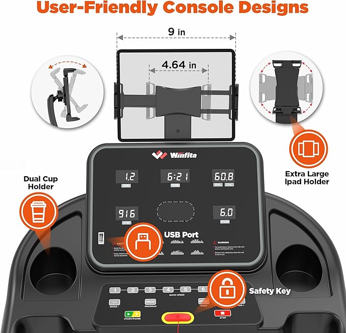 Treadmill with Incline, 300 LBS Capacity, 8 MPH or 10 MPH Speed, Bluetooth, App, Pause Function, Folding Treadmills for Home with 64 Programs, 17'' or 18'' Wide Belt, Heart Rate, BMI Detector