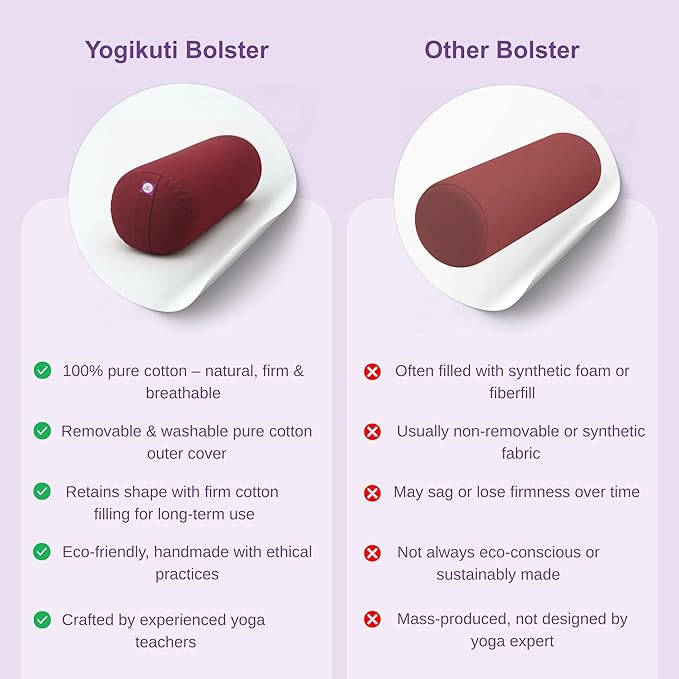 Yogikuti Iyengar Yoga Bolster for Restorative Yoga and Meditation – Lightweight Cotton Support Pillow with Handle for Easy Carry, Versatile for Pose Modification, Balance, Back Relief, and Relaxation