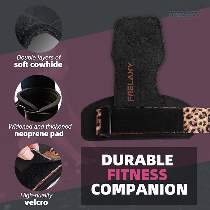 Frelaxy Lifting Wrist Straps Women and Men, Weight Lifting Grips with Cushion Wrist Loop, Double Layer Leather and Storage Pouch, Gym Workout Straps for Deadlift and Powerlifting