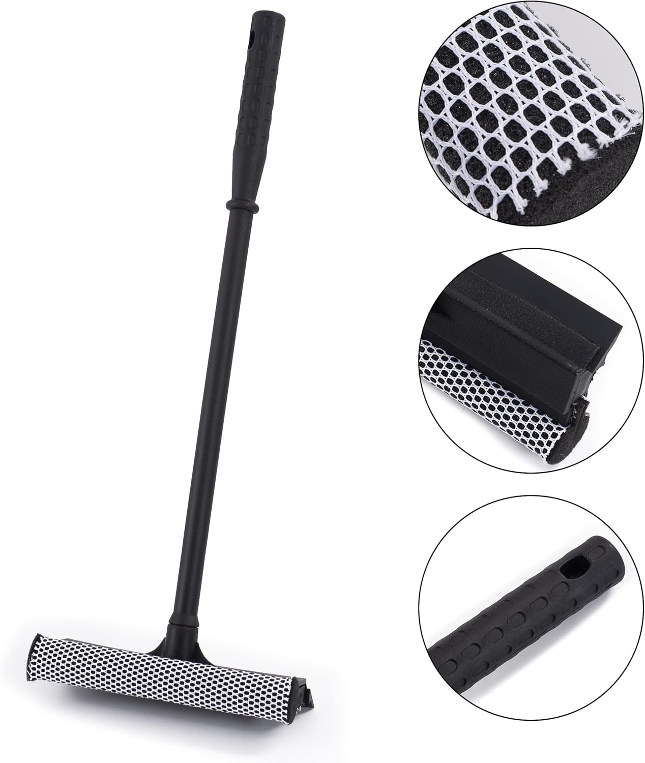 Matthew Cleaning All Purpose Window Squeegee Window Cleaner Tool,Car Squeegee Windshield Cleaning Sponge and Rubber Squeegee,2-in-1 Window Cleaner Sponge(10'') and Soft Rubber with Pole 20’’ (6Pack)