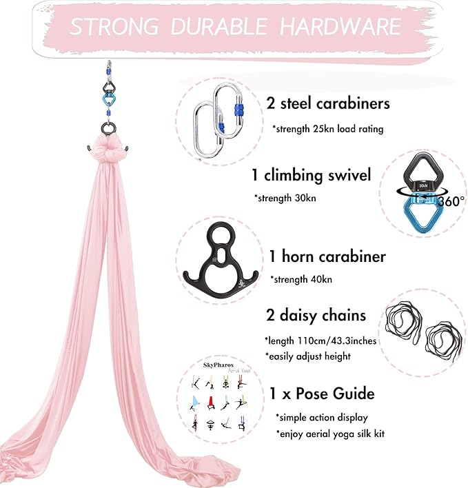 Aerial Silks Yoga Swing Set - 9/11 Yards Aerial Yoga Hammock Kit Anti-Gravity Flying for Fitness, Low/Non Stretch Nylon Tricot Fabric Hardware Included for Dance