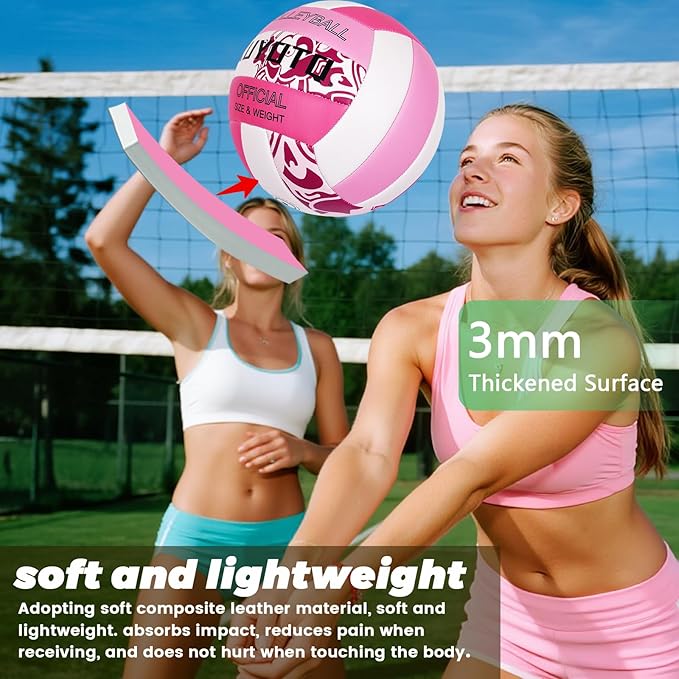 KUYOTQ Official Size 5 in&Outdoor Beach Volleyball,3MM Thickened Surface Soft Leather Youth Womens Mens Volleyball for Game Gym Training(Deflated)