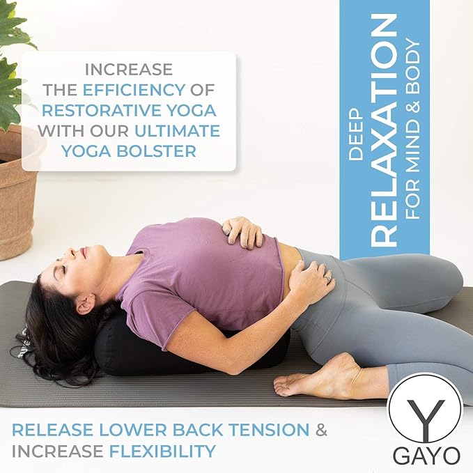 GAYO Yoga Bolster for Restorative Yoga - 100% Cotton, Includes Washable Cover and Carry Bag