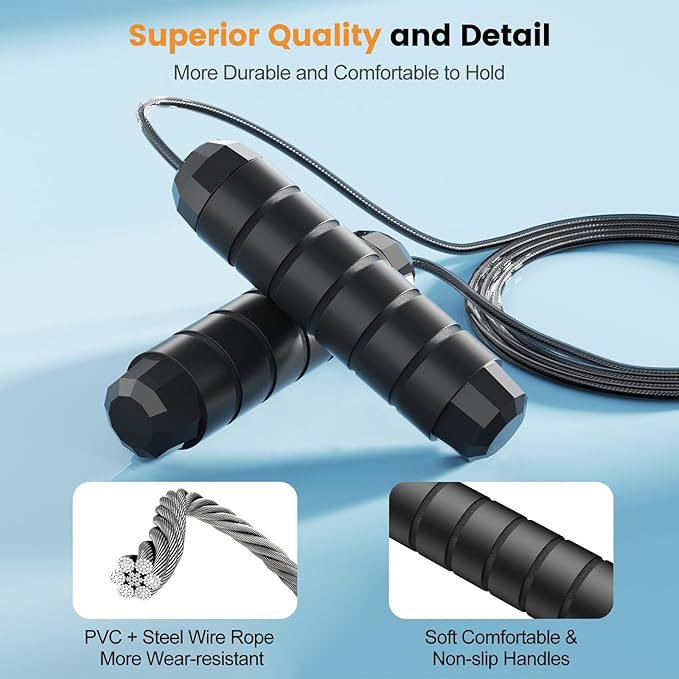 Jump Rope,Tangle-Free Rapid Speed Jump Rope with Ball Bearings for Men,Women and Kids,Adjustable Steel Skipping Rope with Ergonomic Foam Handles,A Ideal Equipment and Accessories for Workout,Fitness,Exercise,Home Gym,Slim Body