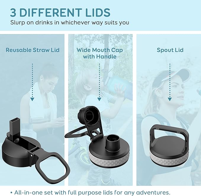 Coolflask Water Bottle 87 oz with Straw, 2/3 Gallon Insulated Stainless Steel Large 3 Lids Big Water Jug for Sports or Office, Non-BPA Keep Cold Up to 48 Hrs or Hot Up to 24 Hrs, Samurai Cyan