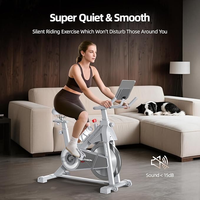 HARISON Semi-Commercial Exercise Bike 400 lbs Capacity, Magnetic Stationary Bikes for Home Gym with Bluetooth & Tablet Holder & Comfortable Seat Cushion
