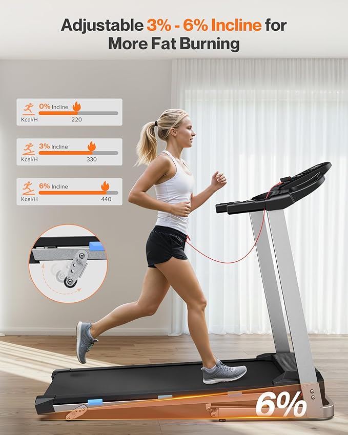 Folding Treadmill with Incline, 3.0 HP Quiet Treadmills for Home, 350 lbs Weight Capacity & 7.6 MPH, Incline Treadmill with Pulse Sensor and Bluetooth Speaker, Wide Belt, App, LED Display