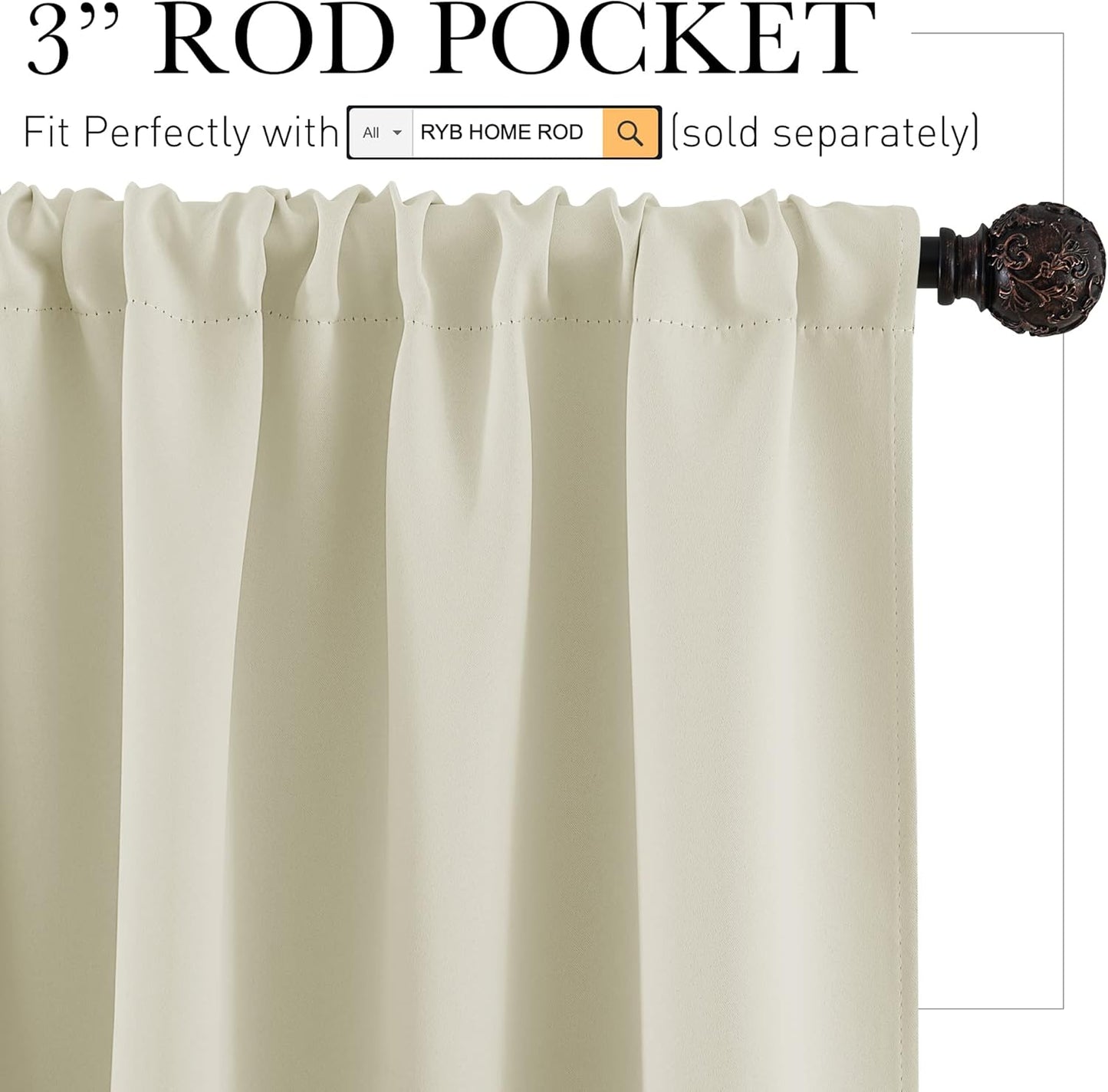 RYB HOME Curtains 84 inch Long - Blackout Curtains Privacy for Living Room Bedroom Bay Window Patio Door Decor, W 42 x L 84, Beige, 1 Pair