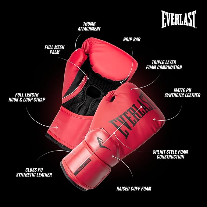 Everlast Elite 2 Boxing Gloves, Pro Training Gloves for Men and Women, Secure Fit Hook and Loop Closure & Ventilation, Heavy Bag & Speedbag Training.