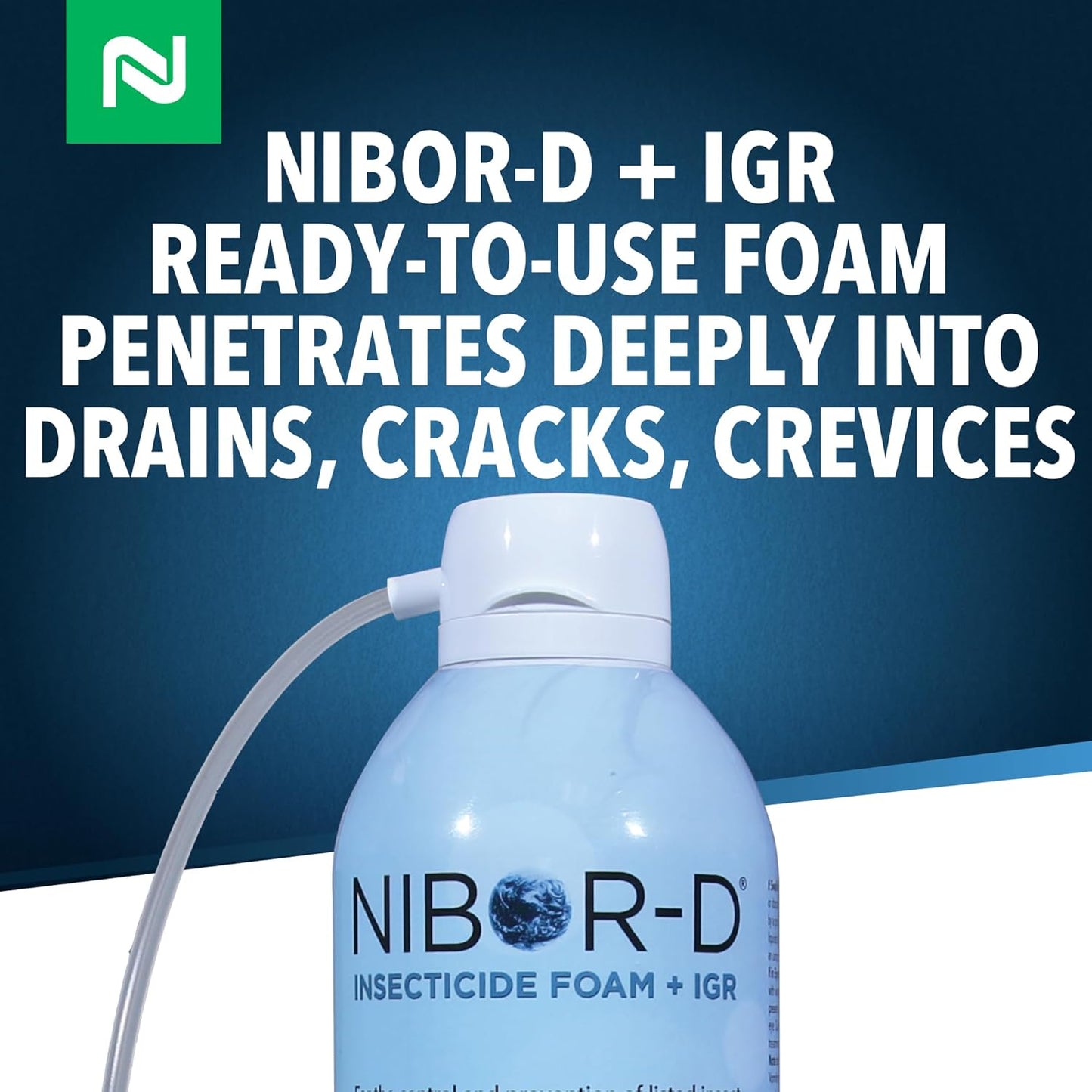 Nibor-D Insecticide Foam with IGR, Ready-to-Use for Fly and Cockroach Control, 360 Degree Application, Includes 17" Hose, (6 Pack, 21 oz Can)