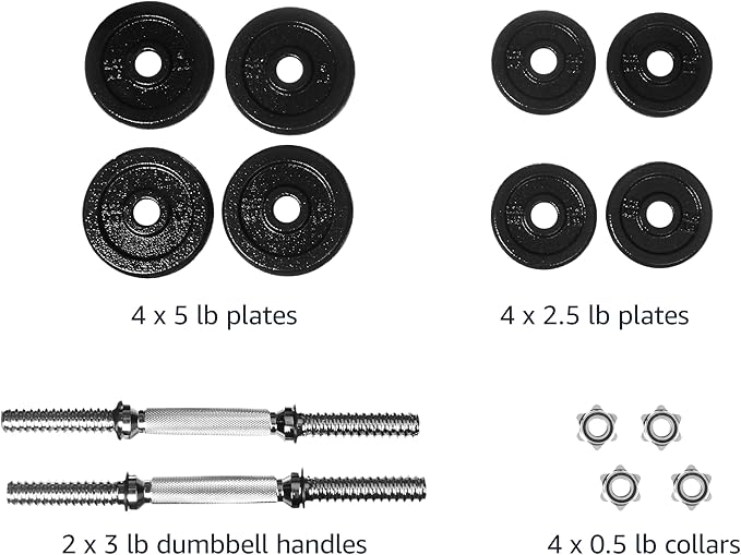 Amazon Basics Adjustable Dumbbell Hand Weight Set, 38 pound, Black