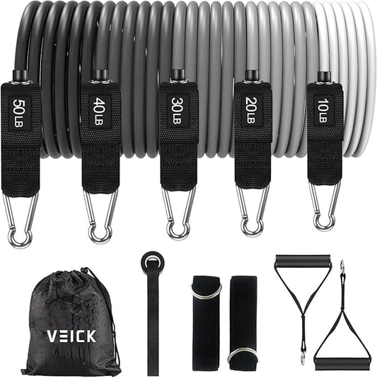 VEICK Resistance Bands, Exercise Bands for Working Out with Handles, Elastic Workout Bands for Men Women, Exercising Bands for Strength Training Equipment at Home Gym