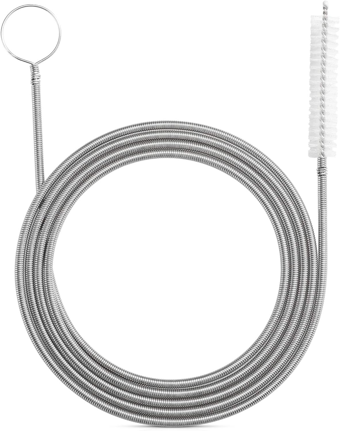 Extra-Thick Drain Brush with Stronger Spring 61-Inch Stainless Steel and Nylon Pipe Cleaner for Flexible, Curved & Slim Holes, Stronger Spring Version