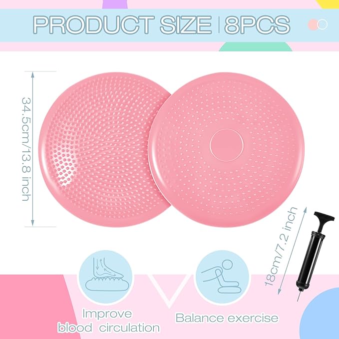 Amylove 6 Pcs Inflated Wobble Cushion Pump Wiggle Seat for Sensory Kids Flexible Seating Exercise Balance Disc Sensory Chair for Office School Home Equipment, Pump Included