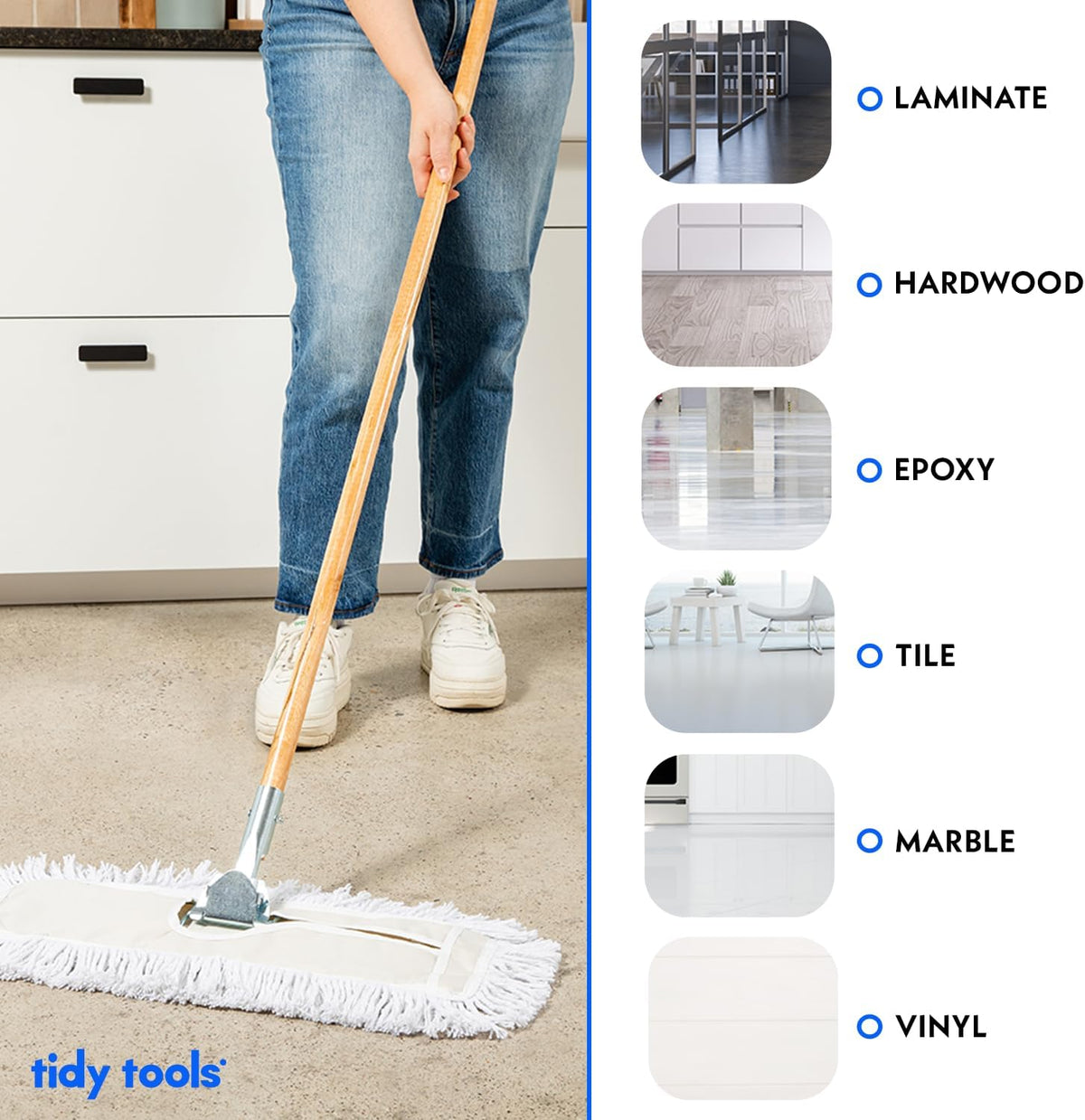 Commercial Dust Mop & Floor Sweeper, 48 in. Dust Mop for Hardwood Floors, Cotton Mop Head, Wooden Broom Handle, Industrial Dry Mop for Floor Cleaning & Janitorial Supplies