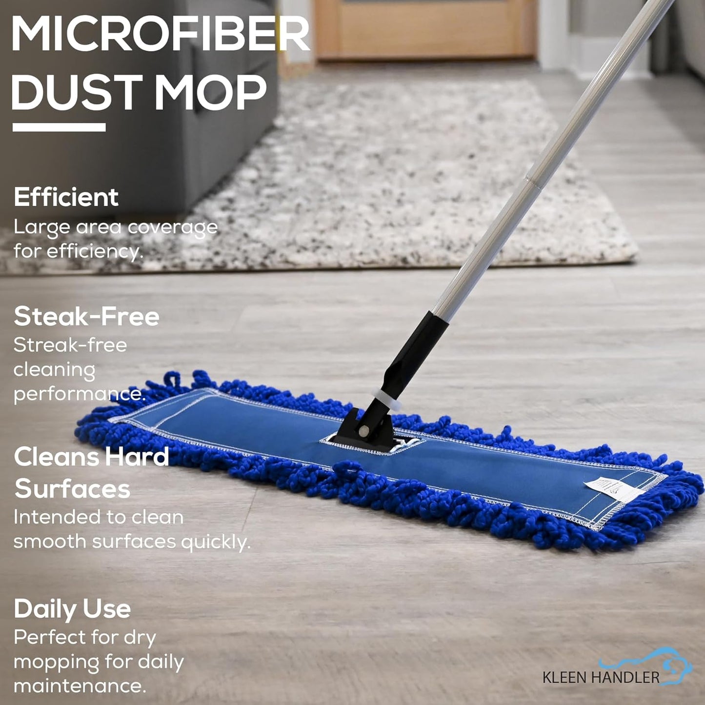KLEEN HANDLER 24 Inch Microfiber Dust Mop Bulk Pack of 12, Medium Washable Commercial Dust Mop, Sweeper, Janitorial Dust Mop Head Replacement, Push Mop Broom, Blue