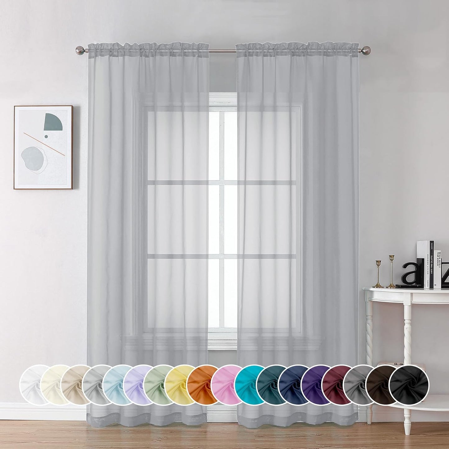Chyhomenyc Light Grey Sheer Curtains 84 Inch Length 2 Panels, Light Filtering Soft Airy Voile Rod Pocket Sheer Window Drapes for Bedroom Living Room, Each 42Wx84L Inches