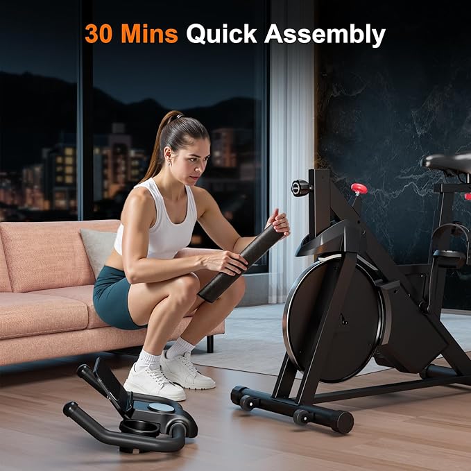 Stationary Bike, Spin Bike with 32 Levels of Adjustable Magnetic, Exercise Bike for Home with Exclusive App, Low Noise Indoor Bike, Cycling Bike with Comfortable Seat Cushion