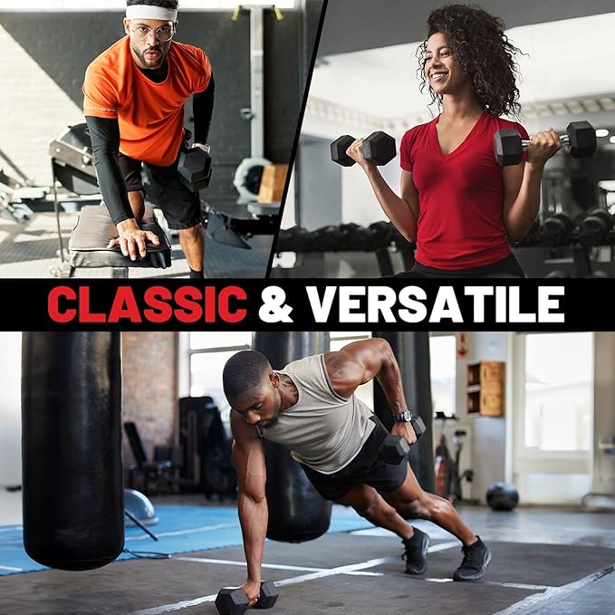 PAPABABE Hex Dumbbell Set 45-550 lb, Rubber Encased Home Gym Dumbbells, Weights Dumbbells for Women & Men, Hand Weight for Strength Training