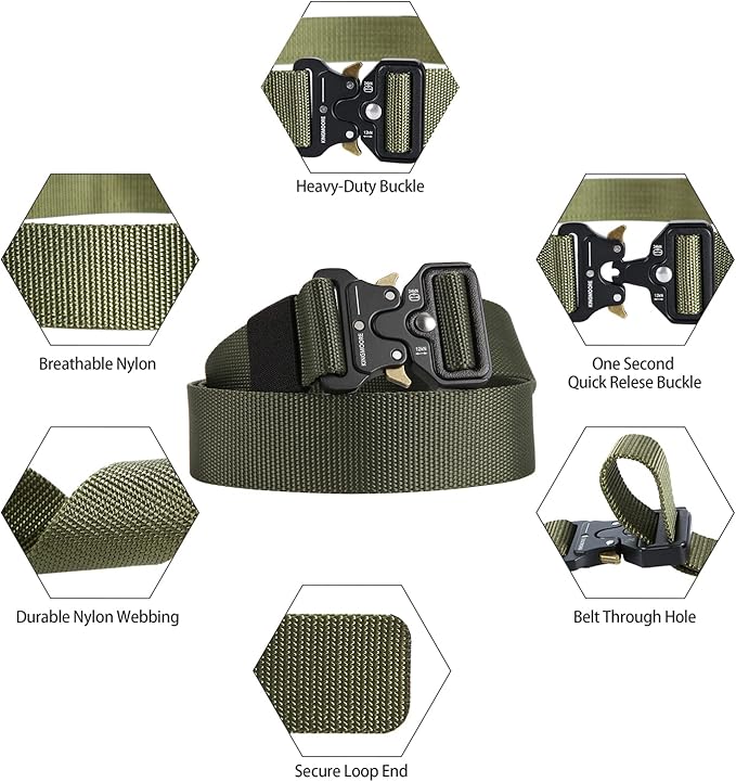 KingMoore Men's Tactical Belt Heavy Duty Webbing Belt Adjustable Military Style Nylon Belts with Metal Buckle