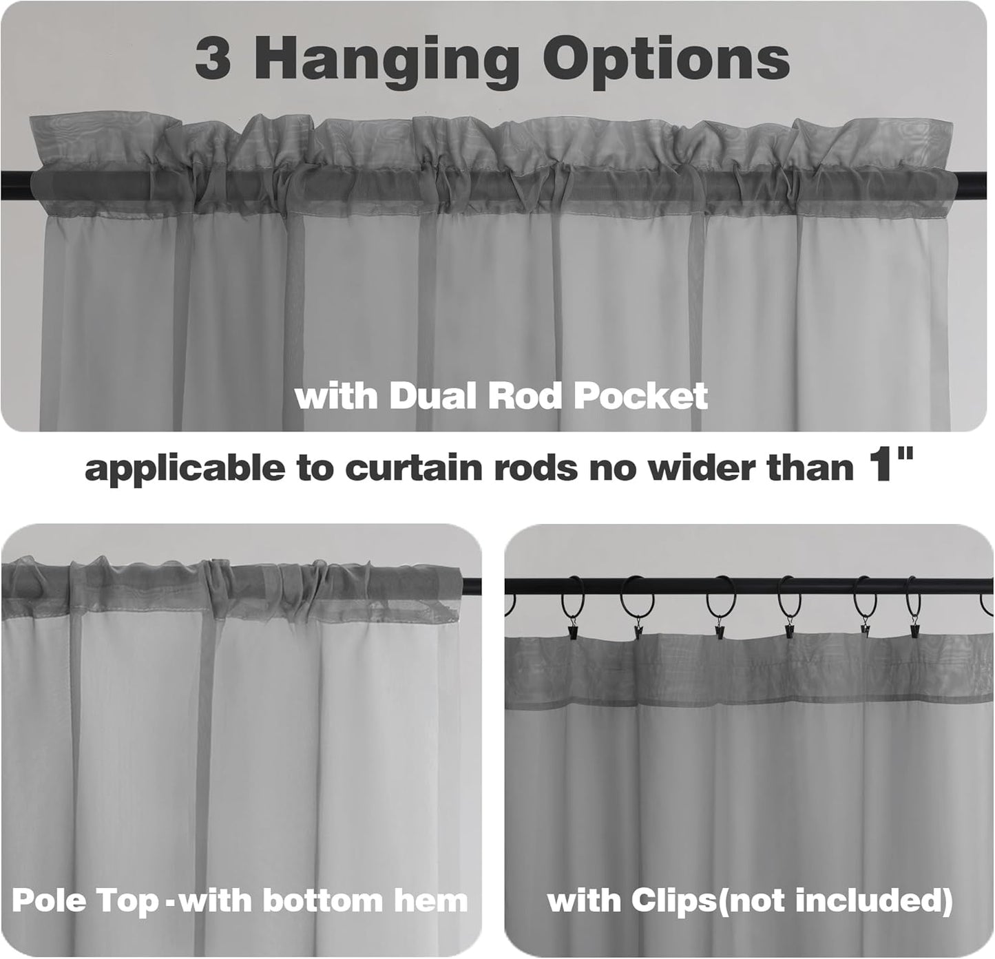Chyhomenyc Charcoal Grey Sheer Curtains 78 Inches Long 2 Panels Set for Living Room, Light Filtering Voile Lightweight Bedroom Curtains, Rod Pocket Solid Window Treatment Drapes, Each 42W x 78L