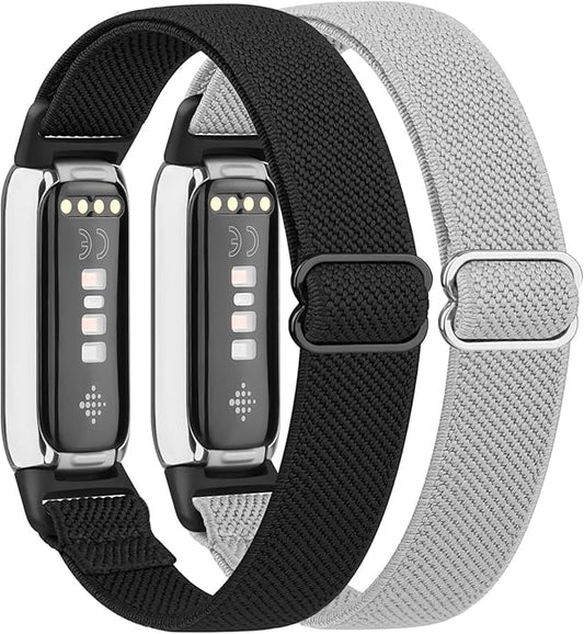 2 Pack Adjustable Elastic Bands for Fitbit Luxe Bands, Soft Stretchy Nylon Loop Strap Replacement Wristband for Fitbit Luxe/Luxe Special Edition Fitness Tracker Women Men