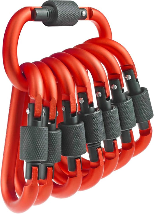 10 Pack Aluminum D Ring Key Rings Hiking Clips Locking Carabiner for Hiking Camping Fishing and Outdoor Use，Clips with Screw Gate Multicolored