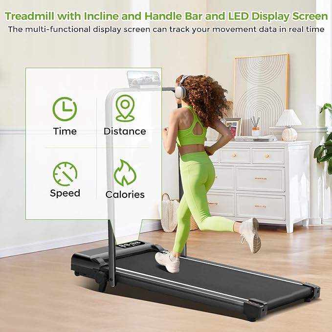 Walking Pad with Incline and Handle Bar, 3.0HP Portable Electric Walking Pads Treadmill with Handles for Home Small Spaces, 0.6-6.2 MPH Compact Small Under The Desk Treadmills Home, 320LBS Capacity