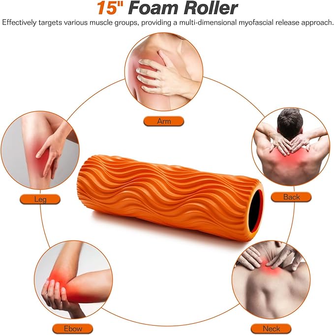 Foam Roller,High Density 15" Foam Roller, Wave Textured Massage Back Roller for Deep Muscle Massage Pilates Yoga,Fitness Exercise Roller for Whole Body Release(Orange)